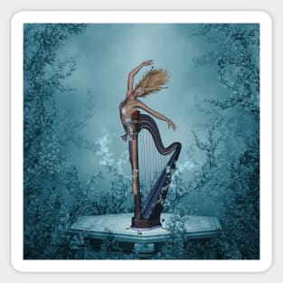 Music, wonderful fantasy harp with women Sticker